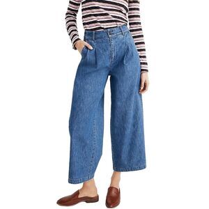 MADEWELL  Wide Leg Jeans Size 12 Blue Denim Trouser NWT Bohemian 70s Culottes
